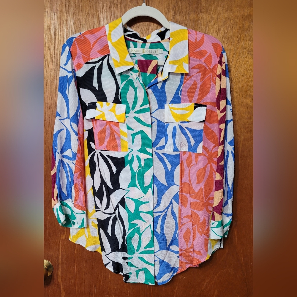 Marie Oliver Multicolored Long Sleeve Top With Removeable Belt Size 1 (0429)